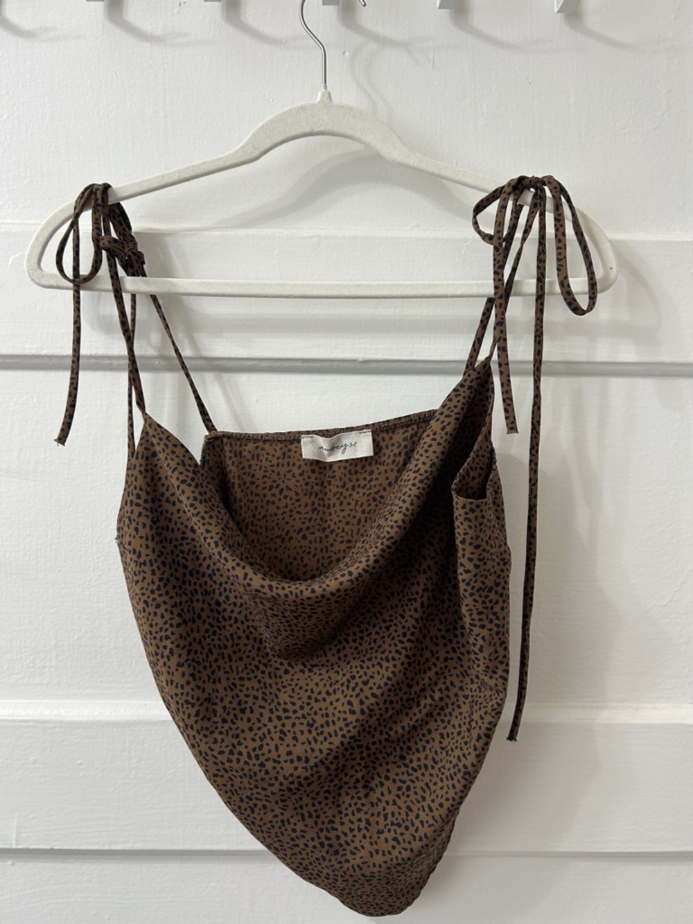 Cheetah Cowl neck tie strap crop top